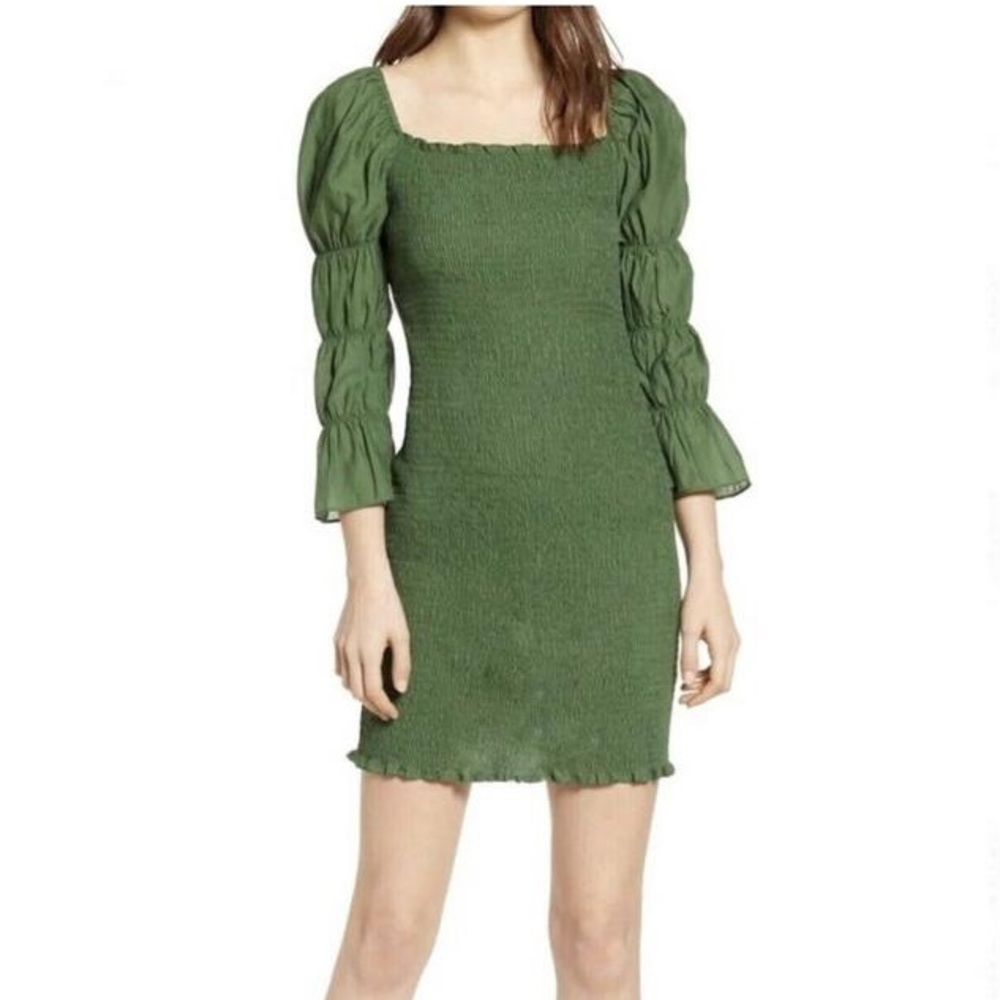 J.O.A. Smocked Puff Sleeve Ruched Mini Dress